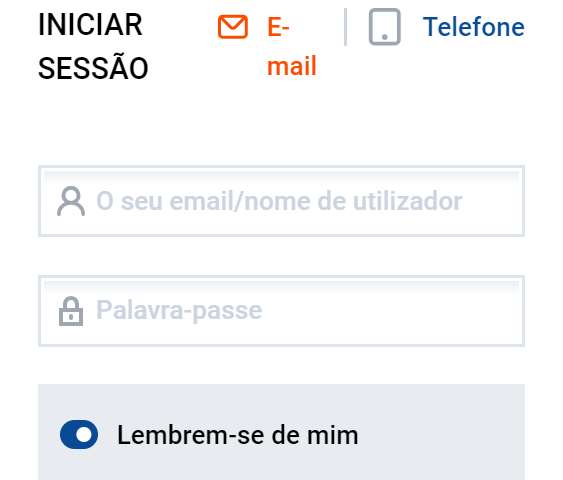 Métodos disponíveis para iniciar sessão na sua conta pessoal